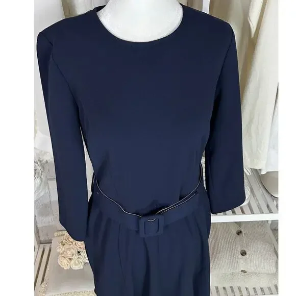 Calvin Klein Women's Sz 6 Navy Scuba Crepe 3/4 Sleeve Flounce Skirt Dress #0548 - Picture 2 of 11